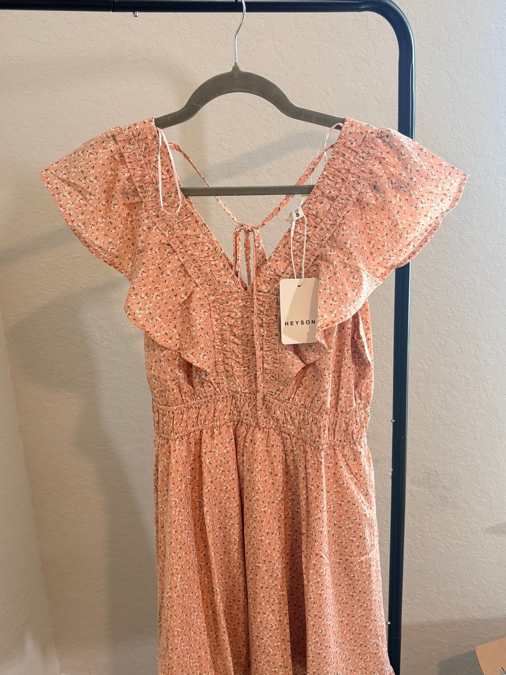 Heyson Peach Floral Ruffle Midi Dress